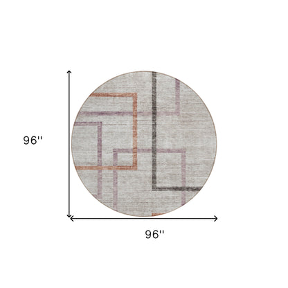 8' Taupe Charcoal And Copper Round Geometric Washable Indoor Outdoor Area Rug-2
