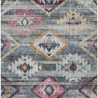 8' X 10' Gray Charcoal And Silver Southwestern Washable Indoor Outdoor Area Rug-7