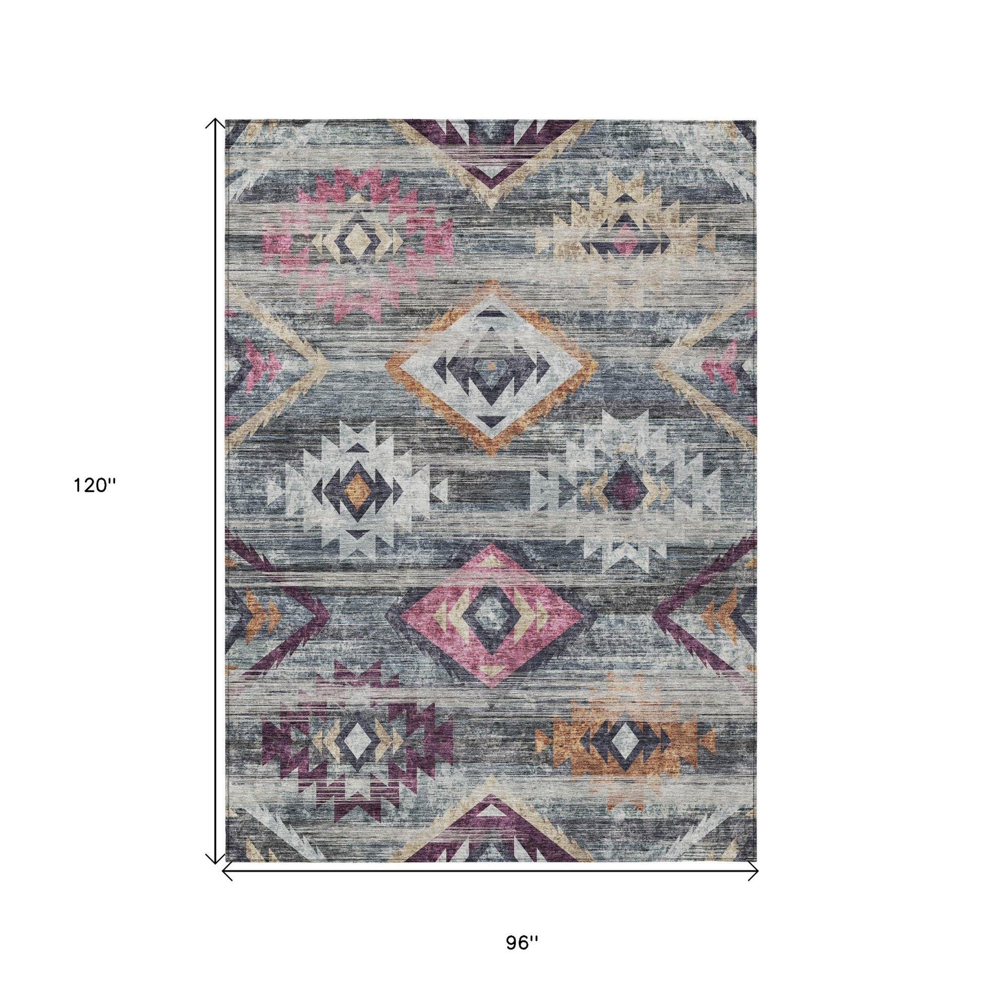 8' X 10' Gray Charcoal And Silver Southwestern Washable Indoor Outdoor Area Rug-2