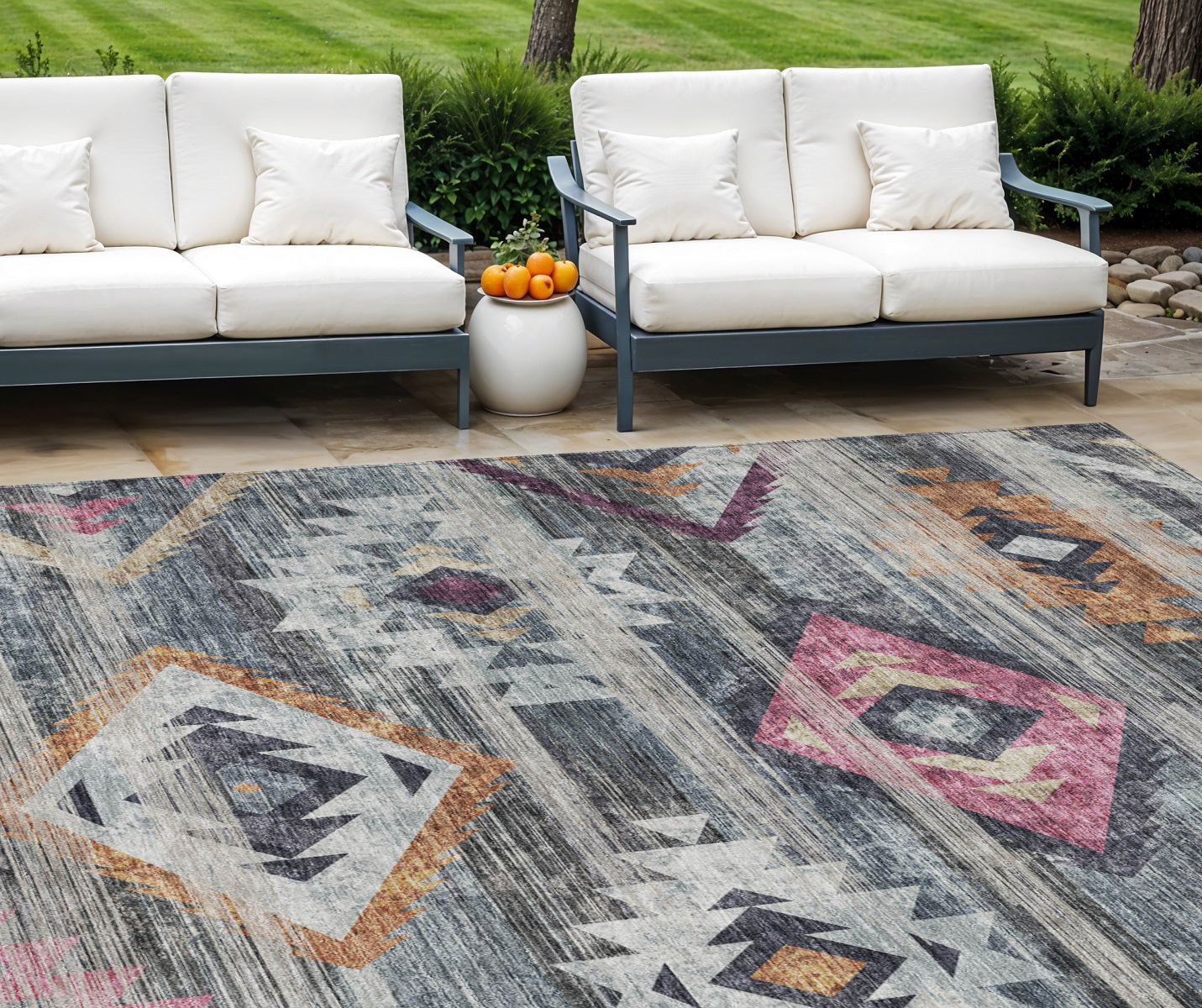 8' X 10' Gray Charcoal And Silver Southwestern Washable Indoor Outdoor Area Rug-0