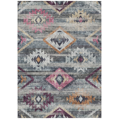8' X 10' Gray Charcoal And Silver Southwestern Washable Indoor Outdoor Area Rug-1