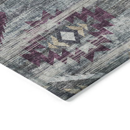 8' X 10' Gray Charcoal And Silver Southwestern Washable Indoor Outdoor Area Rug-4