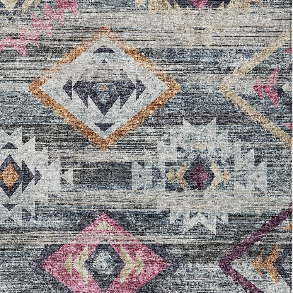 8' X 10' Gray Charcoal And Silver Southwestern Washable Indoor Outdoor Area Rug-5