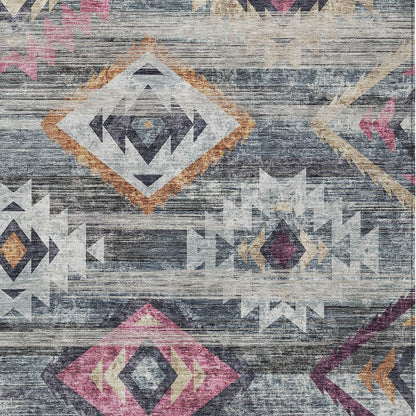 8' X 10' Gray Charcoal And Silver Southwestern Washable Indoor Outdoor Area Rug-5