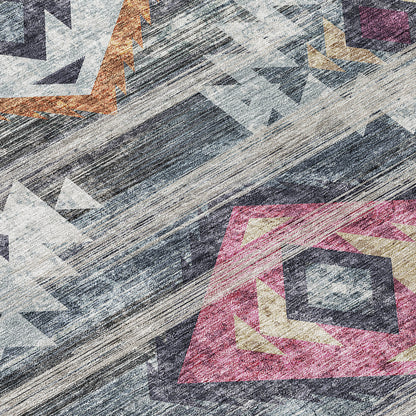 8' X 10' Gray Charcoal And Silver Southwestern Washable Indoor Outdoor Area Rug-6