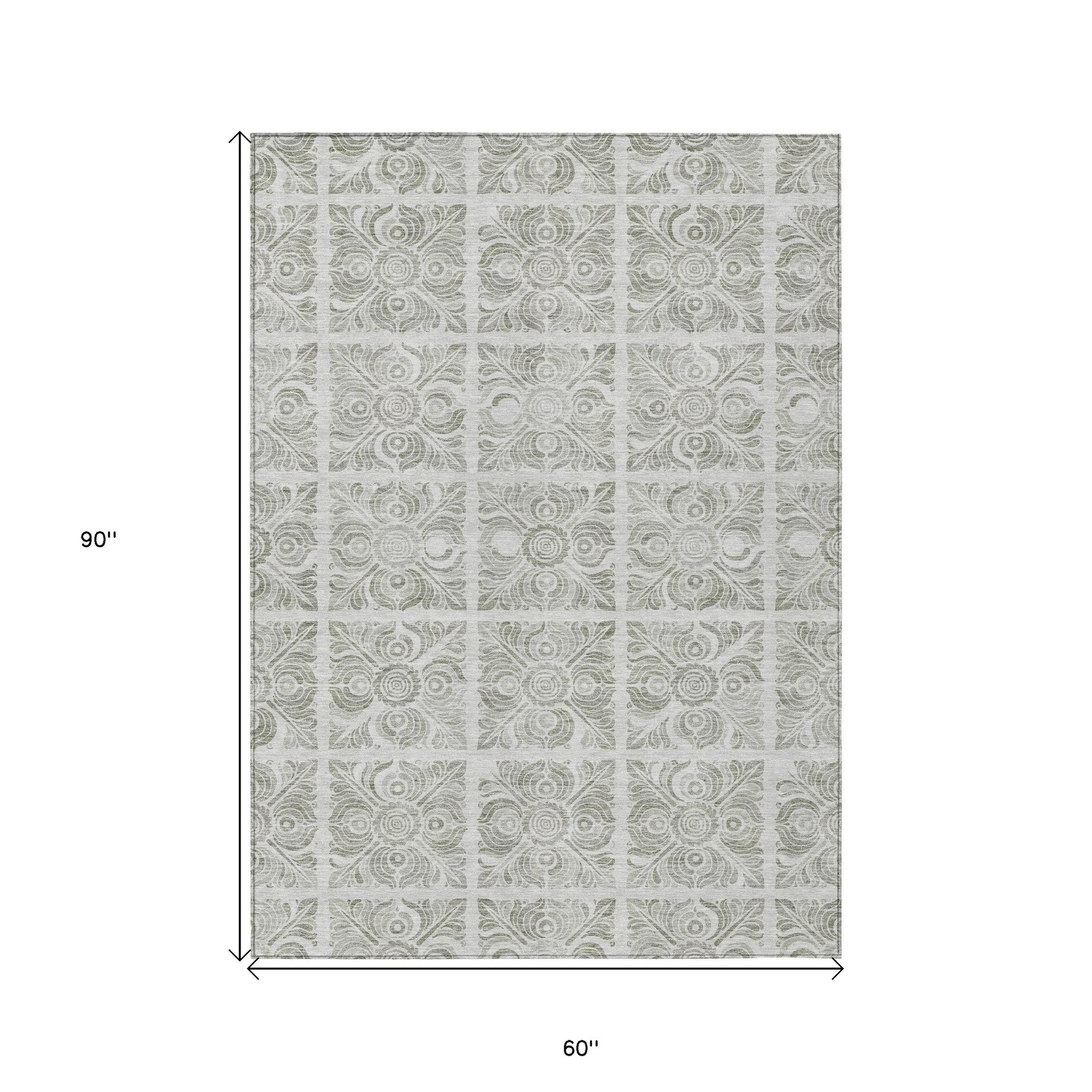 5' X 8' Taupe Beige And Tan Medallion Washable Indoor Outdoor Area Rug-2