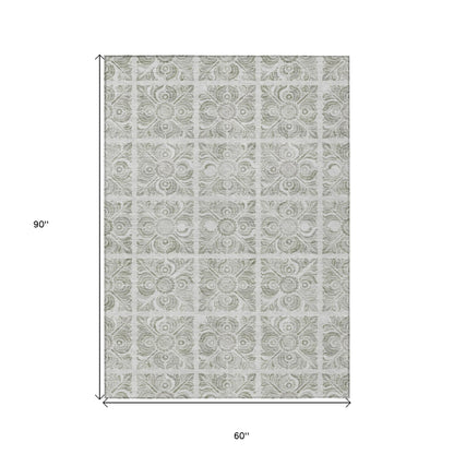 5' X 8' Taupe Beige And Tan Medallion Washable Indoor Outdoor Area Rug-2