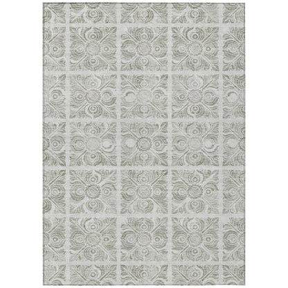 5' X 8' Taupe Beige And Tan Medallion Washable Indoor Outdoor Area Rug-1