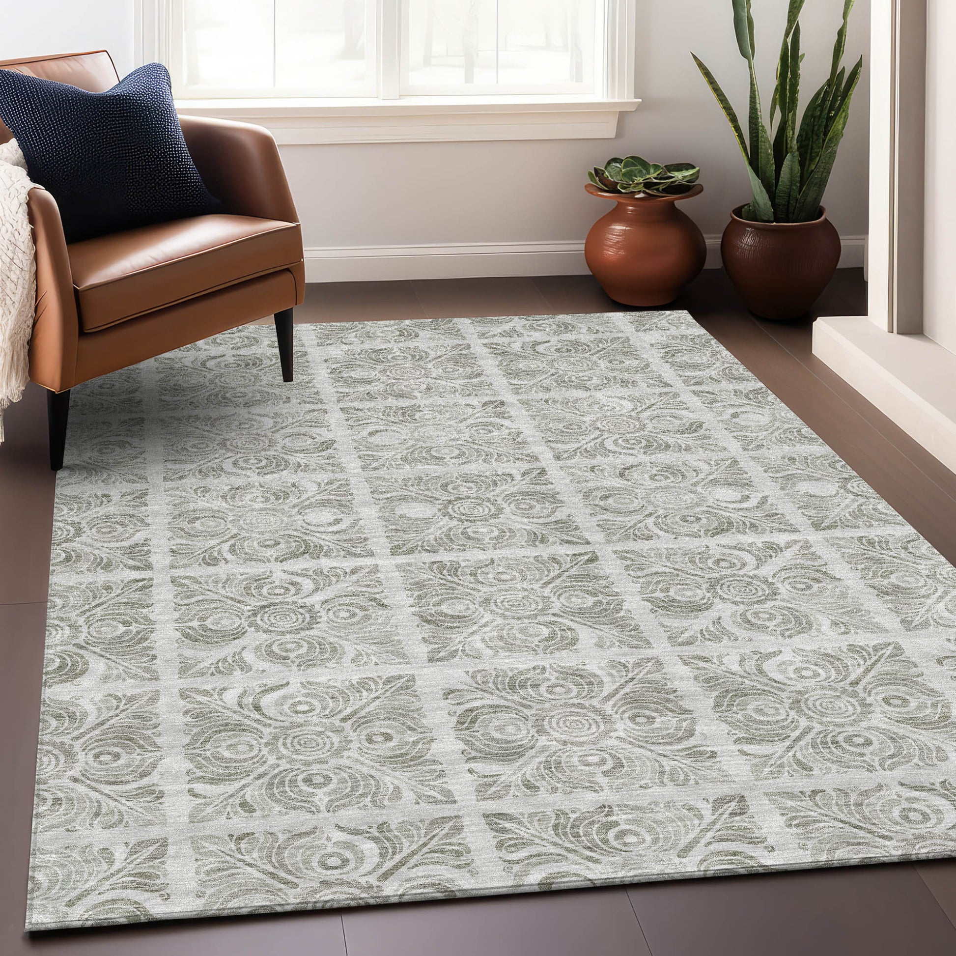 5' X 8' Taupe Beige And Tan Medallion Washable Indoor Outdoor Area Rug-8