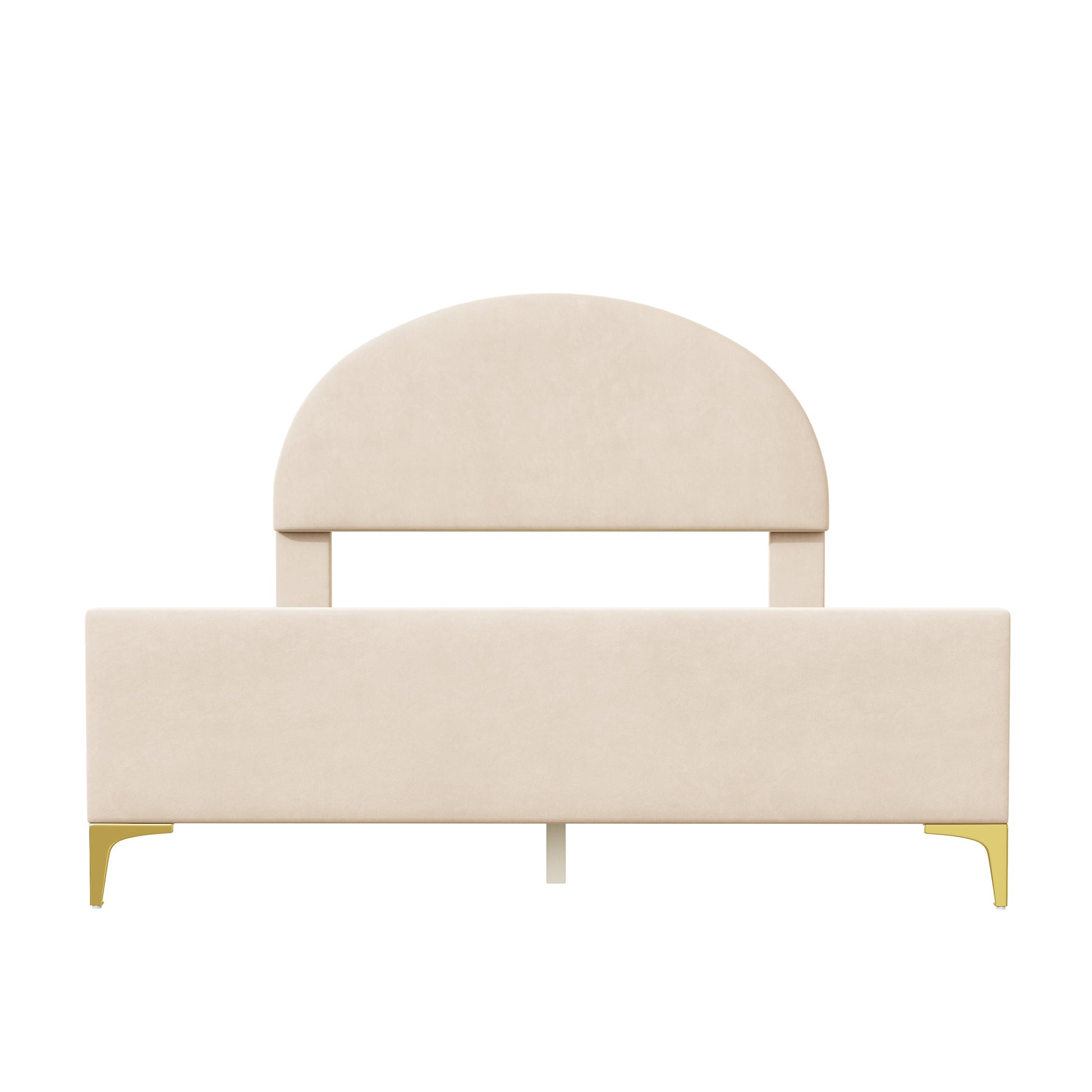 Beige Tufted Velvet Upholstered Queen Bed Frame-7