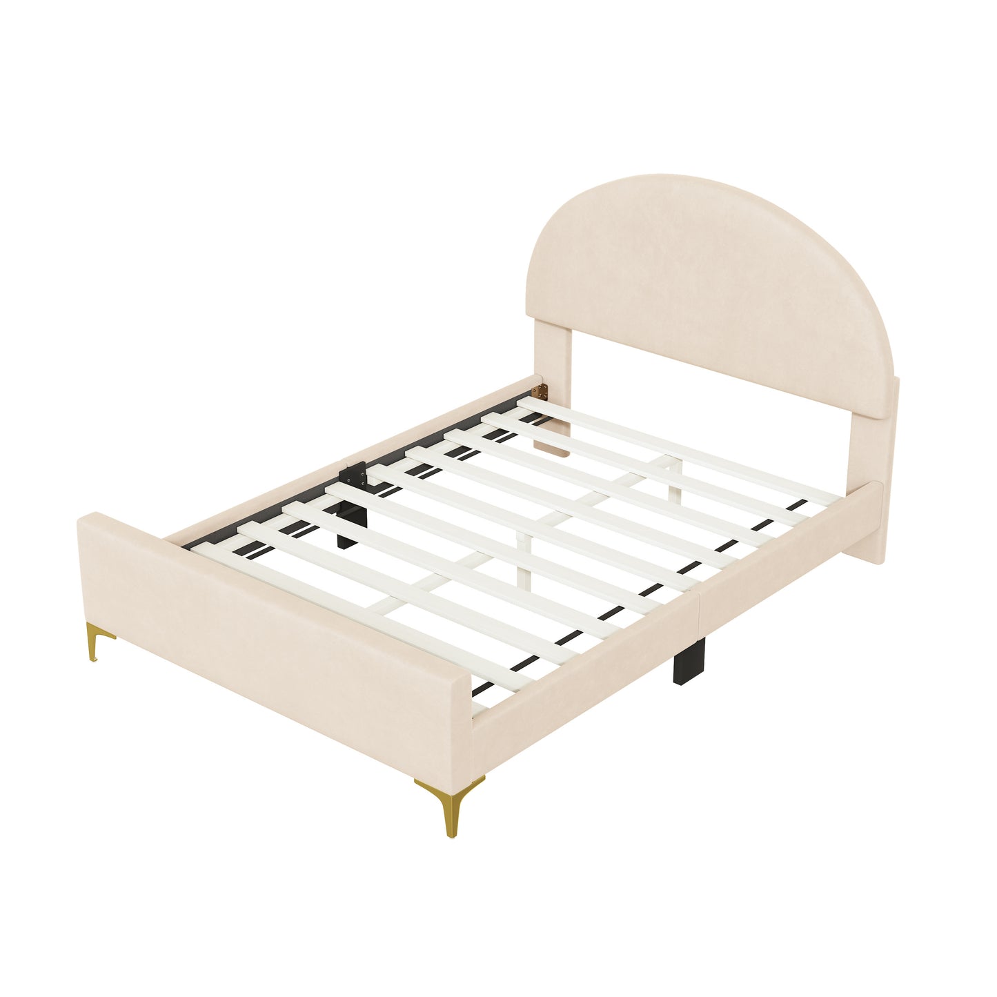 Beige Tufted Velvet Upholstered Queen Bed Frame-2