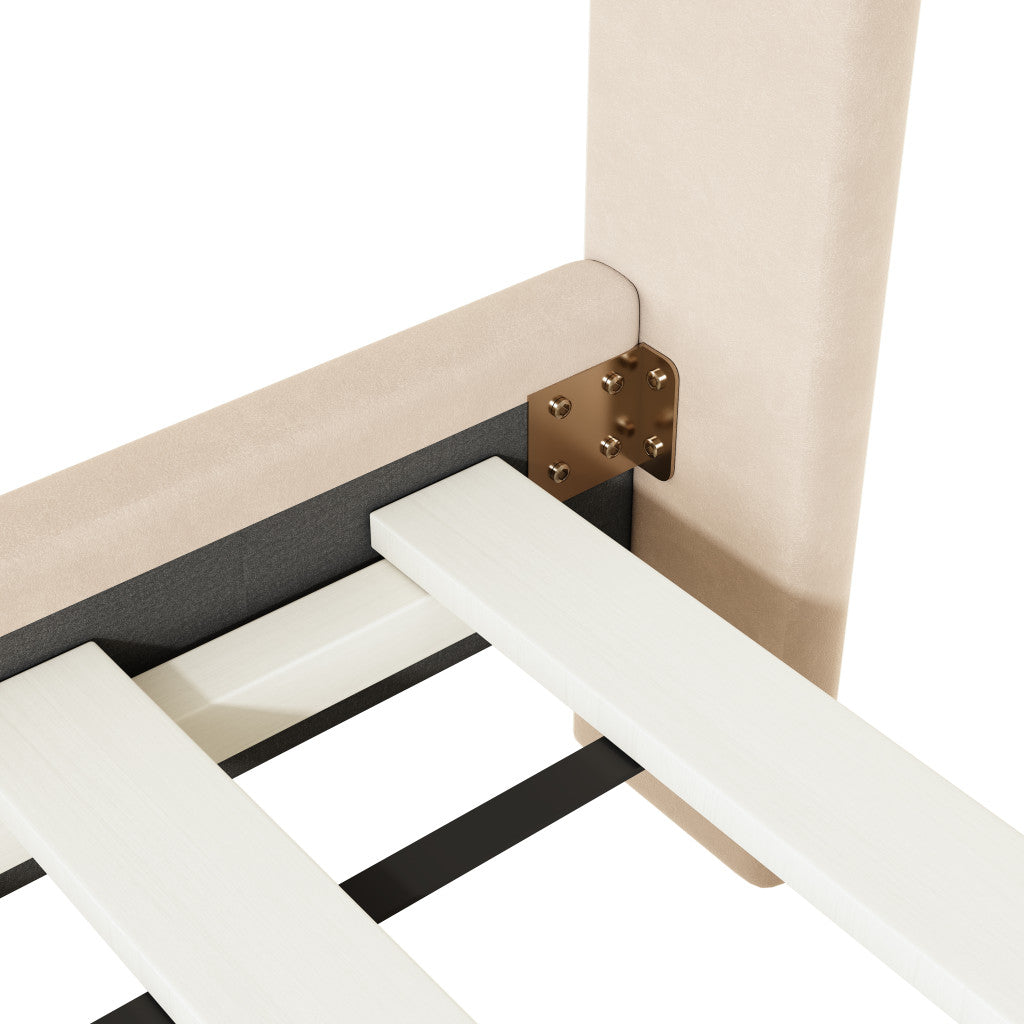 Beige Tufted Velvet Upholstered Queen Bed Frame-6