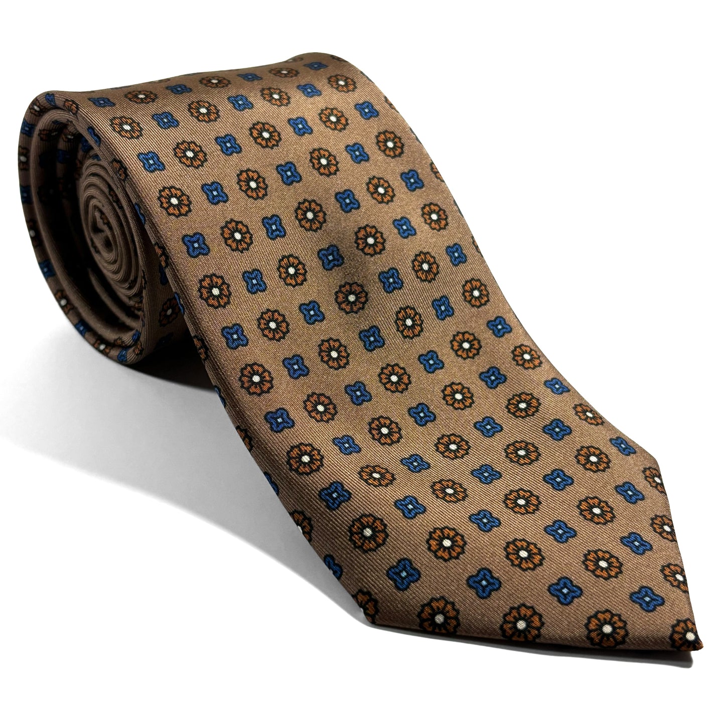 Beige Floral Printed Silk Twill Tie-0