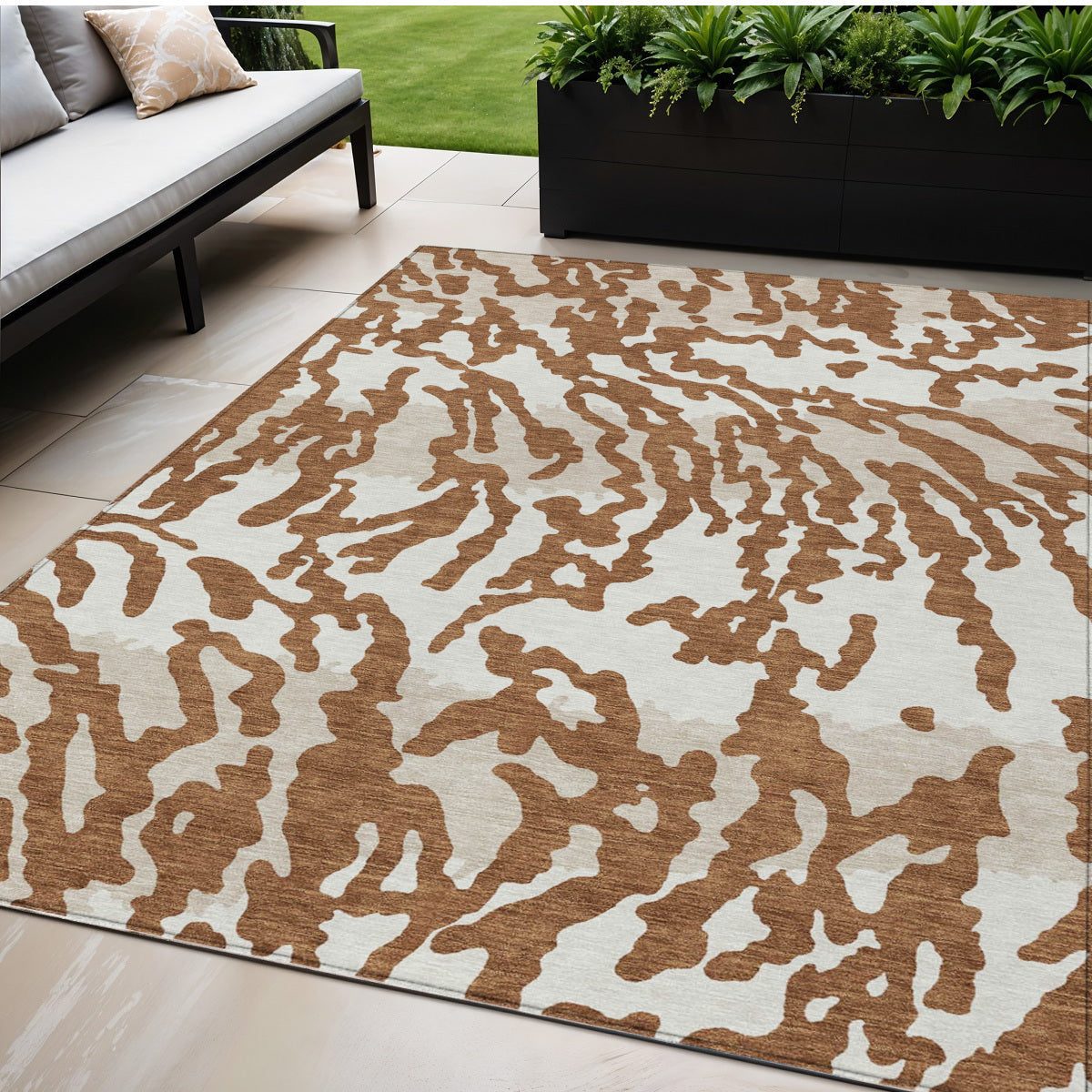 5' X 8' Brown Beige And Ivory Animal Print Washable Indoor Outdoor Area Rug-0