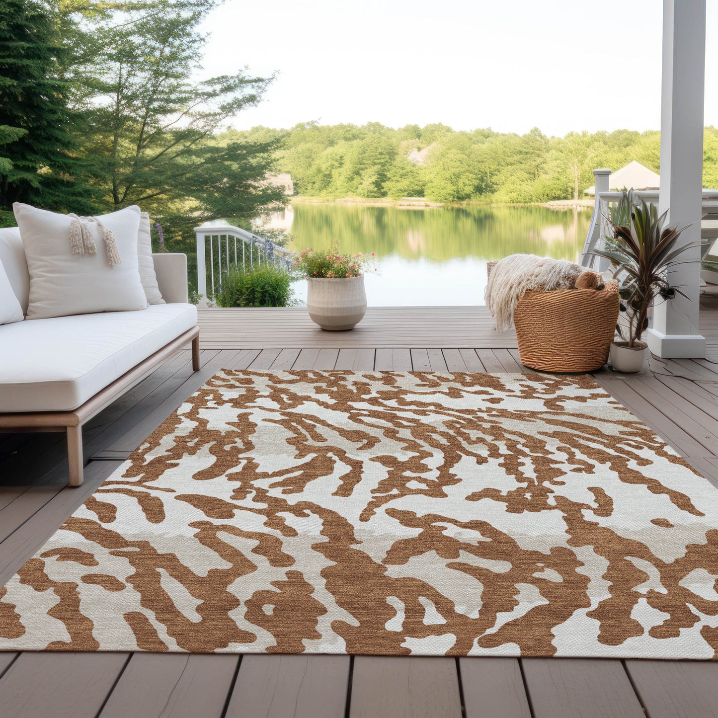 5' X 8' Brown Beige And Ivory Animal Print Washable Indoor Outdoor Area Rug-7