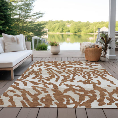 5' X 8' Brown Beige And Ivory Animal Print Washable Indoor Outdoor Area Rug-7