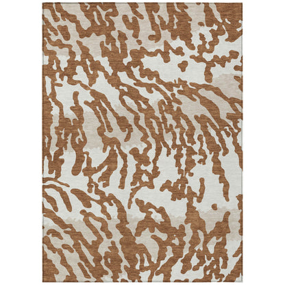 5' X 8' Brown Beige And Ivory Animal Print Washable Indoor Outdoor Area Rug-1