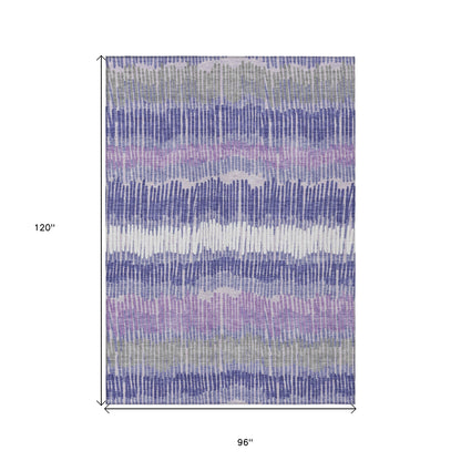 8' X 10' Purple And Gray Striped Washable Indoor Outdoor Area Rug-2