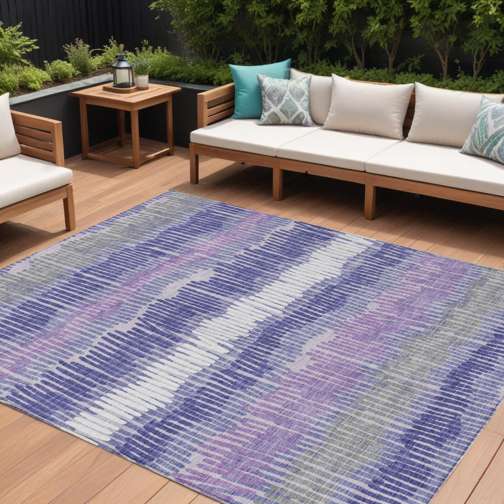 8' X 10' Purple And Gray Striped Washable Indoor Outdoor Area Rug-0