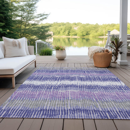 8' X 10' Purple And Gray Striped Washable Indoor Outdoor Area Rug-7