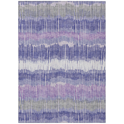 8' X 10' Purple And Gray Striped Washable Indoor Outdoor Area Rug-1
