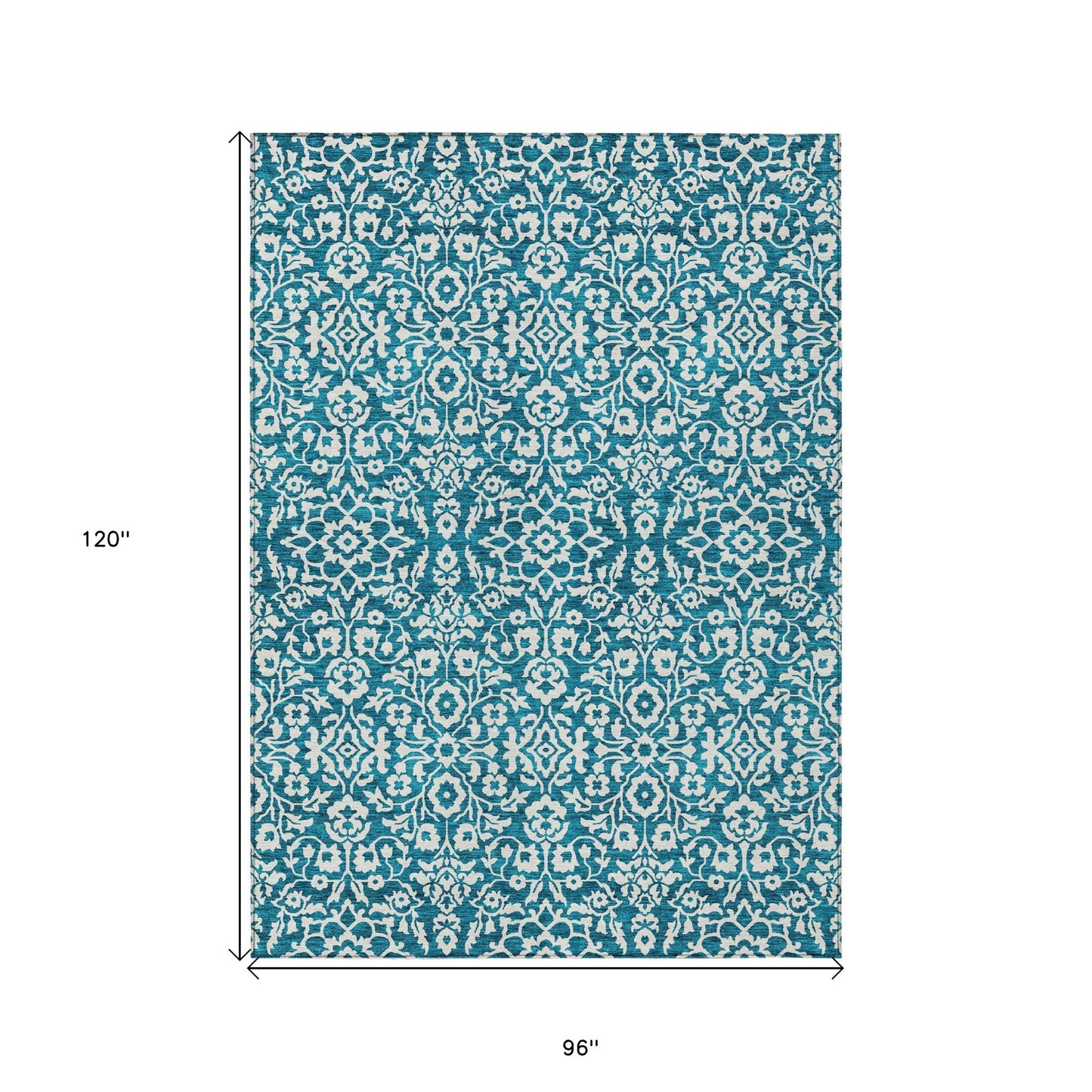 8' X 10' Teal Blue And Ivory Damask Washable Indoor Outdoor Area Rug-2