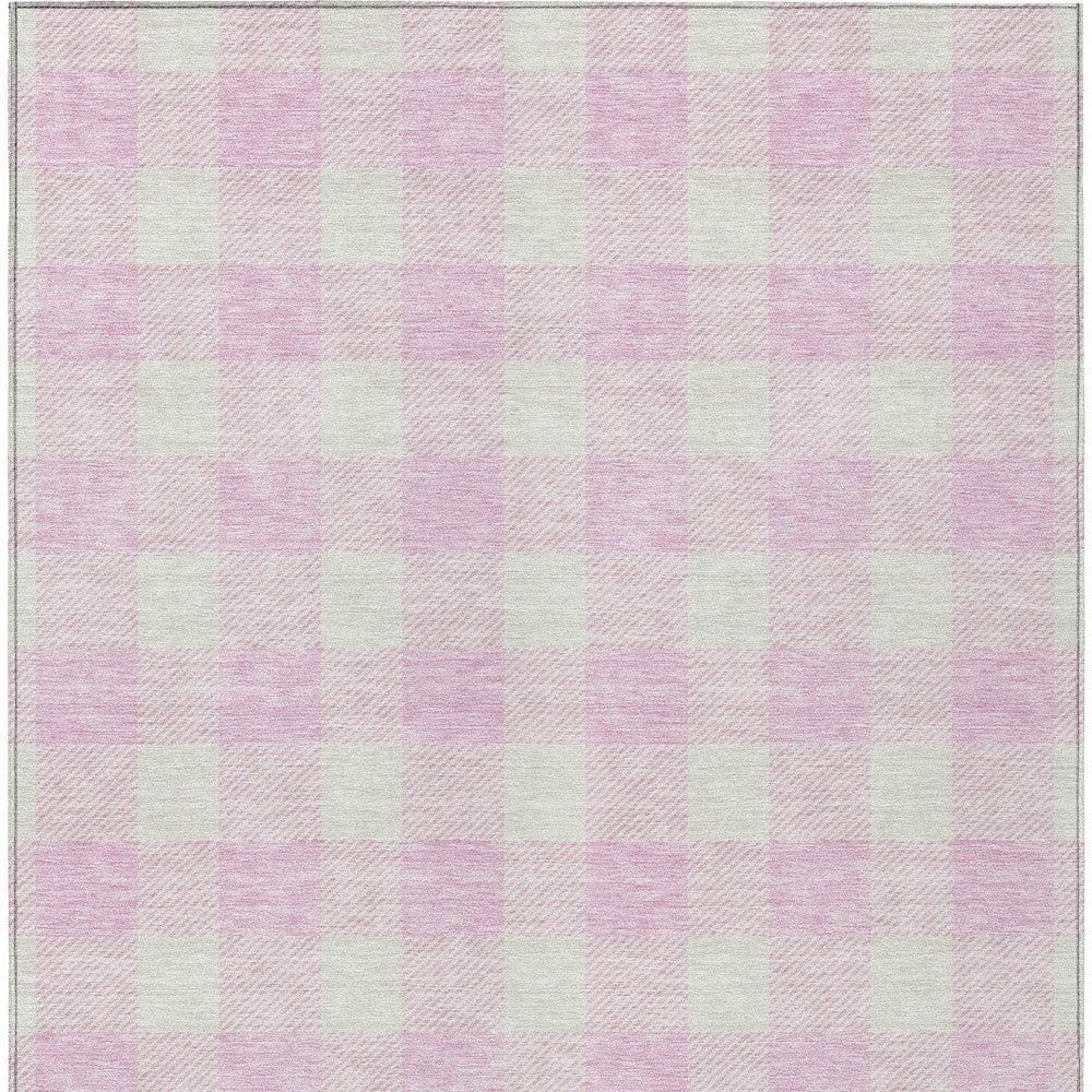 5' X 8' Pink And Gray Plaid Washable Indoor Outdoor Area Rug-6