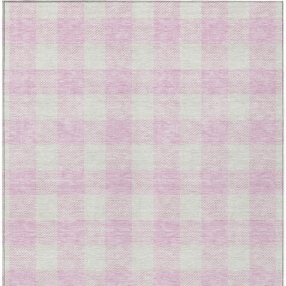 5' X 8' Pink And Gray Plaid Washable Indoor Outdoor Area Rug-6