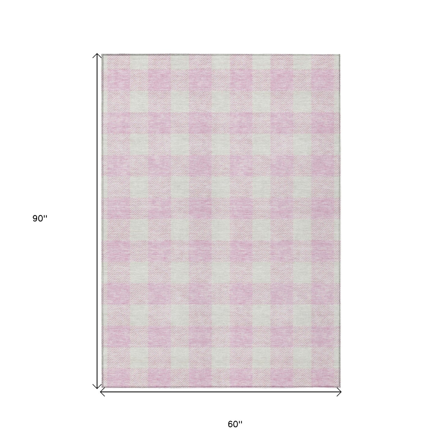 5' X 8' Pink And Gray Plaid Washable Indoor Outdoor Area Rug-2