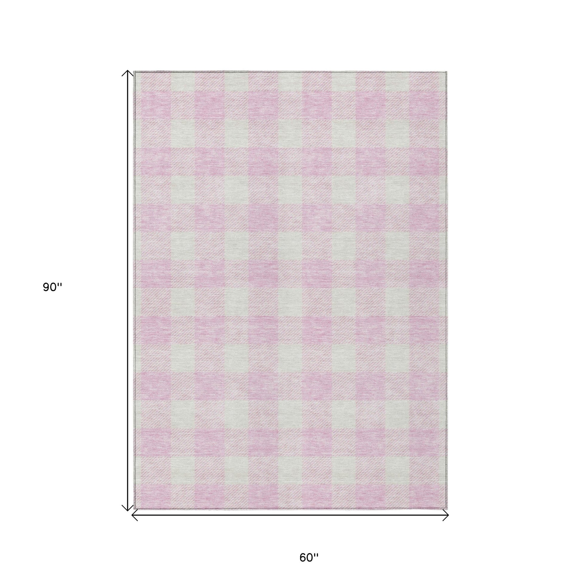 5' X 8' Pink And Gray Plaid Washable Indoor Outdoor Area Rug-2