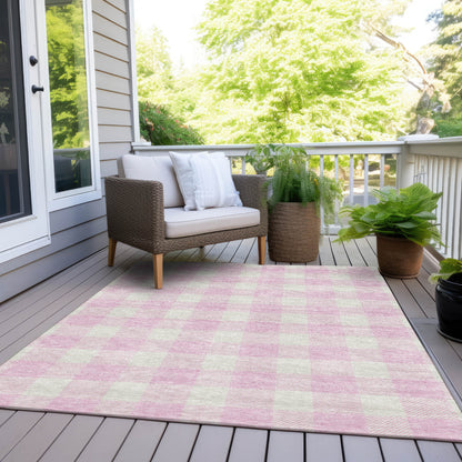5' X 8' Pink And Gray Plaid Washable Indoor Outdoor Area Rug-7