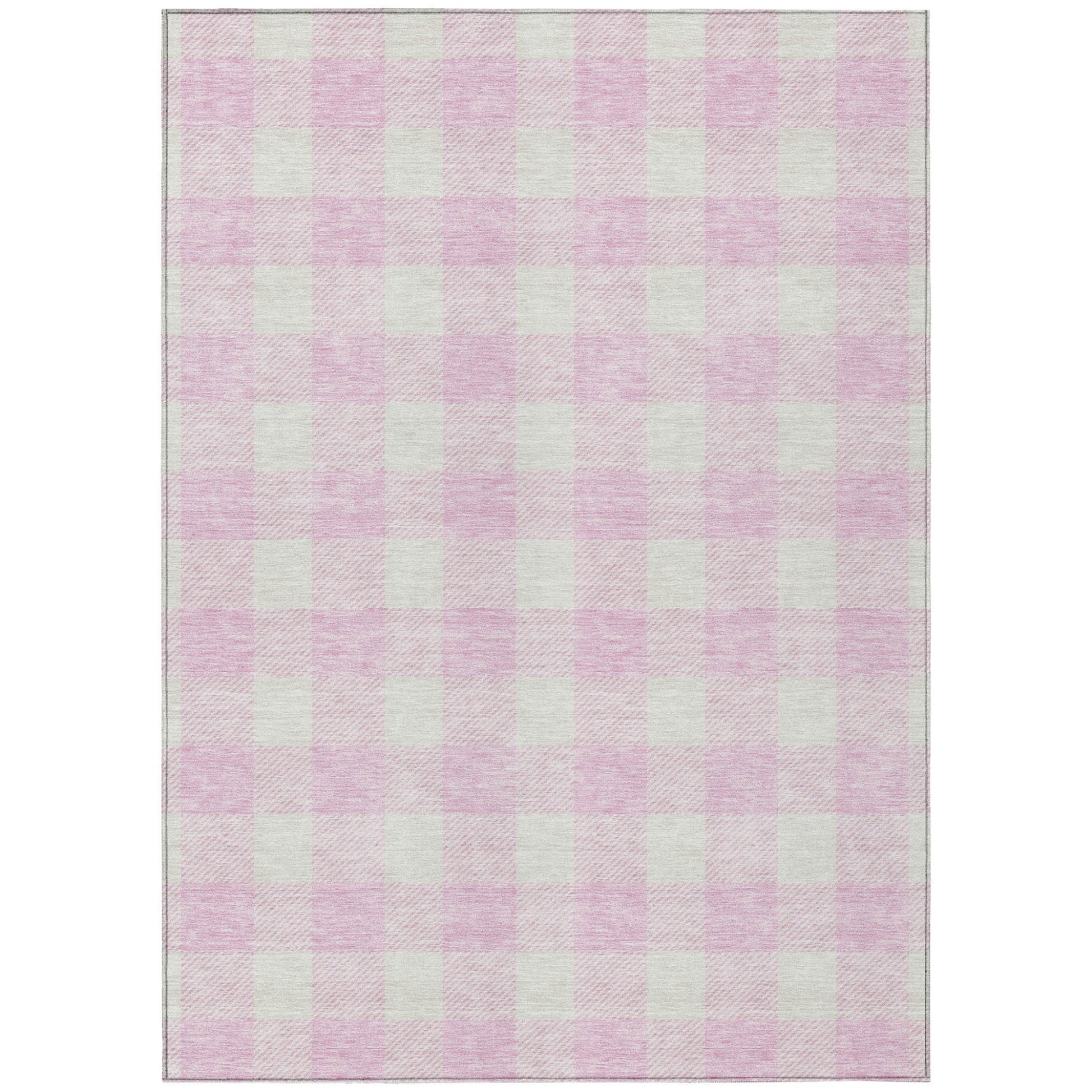 5' X 8' Pink And Gray Plaid Washable Indoor Outdoor Area Rug-1