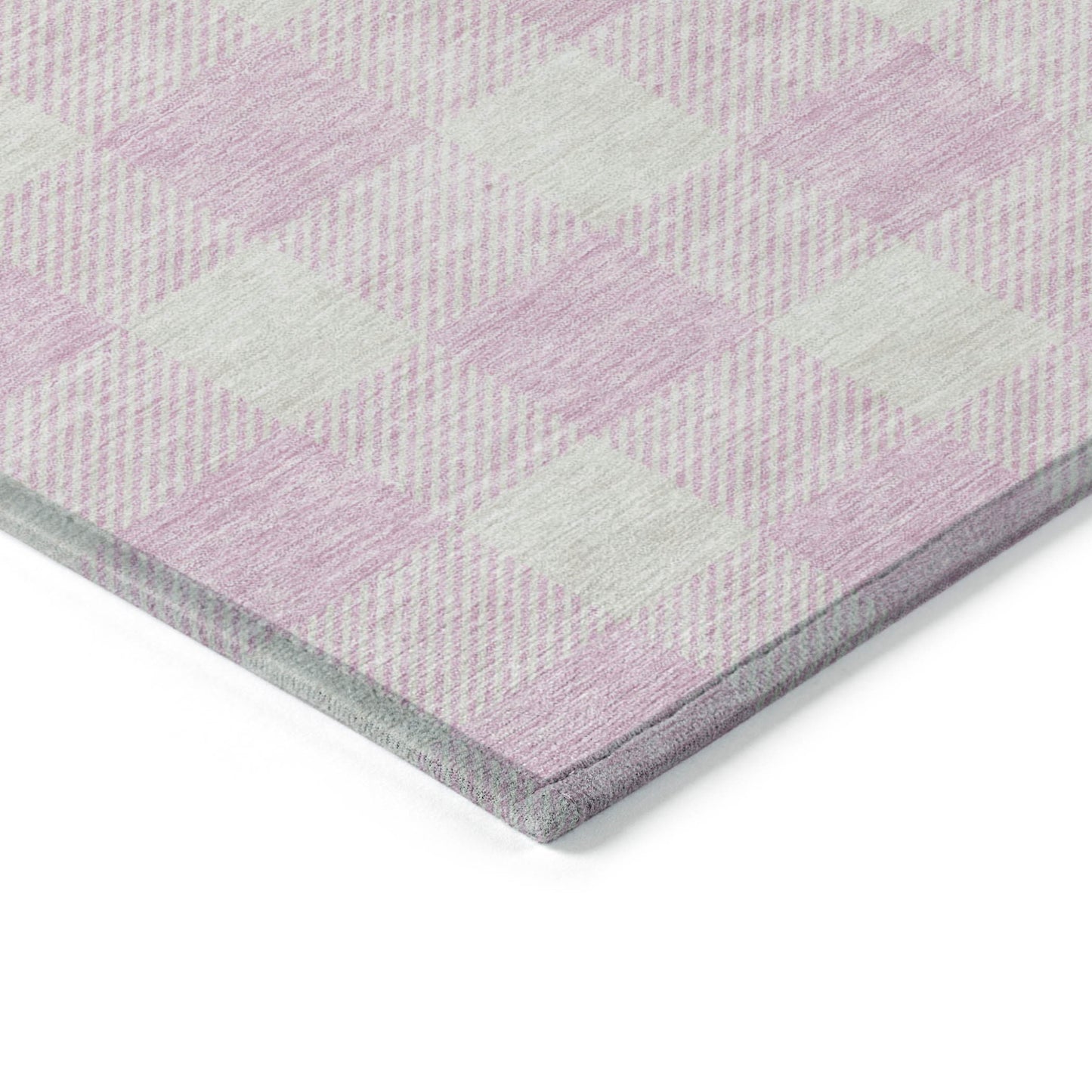 5' X 8' Pink And Gray Plaid Washable Indoor Outdoor Area Rug-4