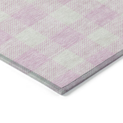 5' X 8' Pink And Gray Plaid Washable Indoor Outdoor Area Rug-4