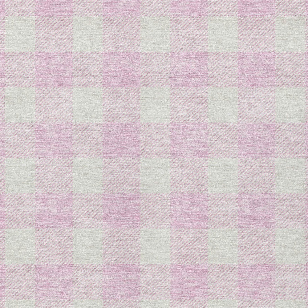 5' X 8' Pink And Gray Plaid Washable Indoor Outdoor Area Rug-5