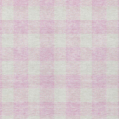 5' X 8' Pink And Gray Plaid Washable Indoor Outdoor Area Rug-5
