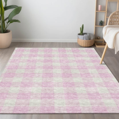 5' X 8' Pink And Gray Plaid Washable Indoor Outdoor Area Rug-8