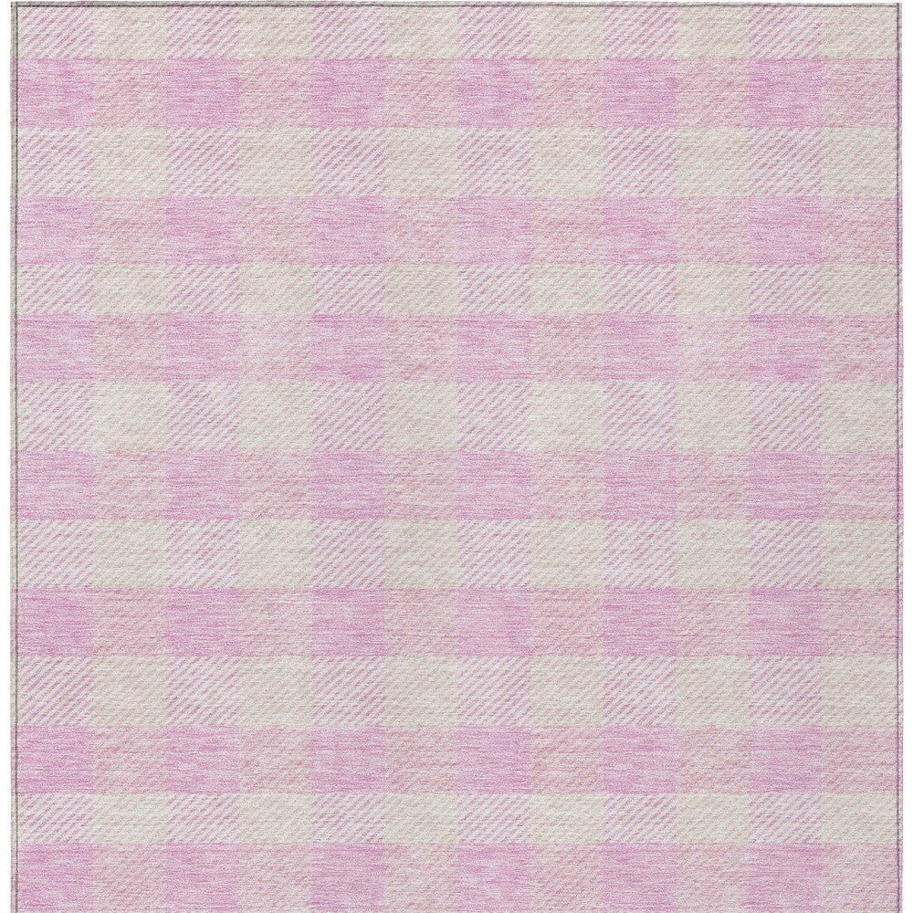 9' X 12' Pink And Gray Plaid Washable Indoor Outdoor Area Rug-6