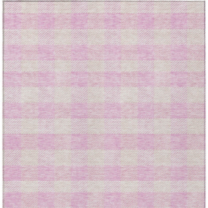 9' X 12' Pink And Gray Plaid Washable Indoor Outdoor Area Rug-6