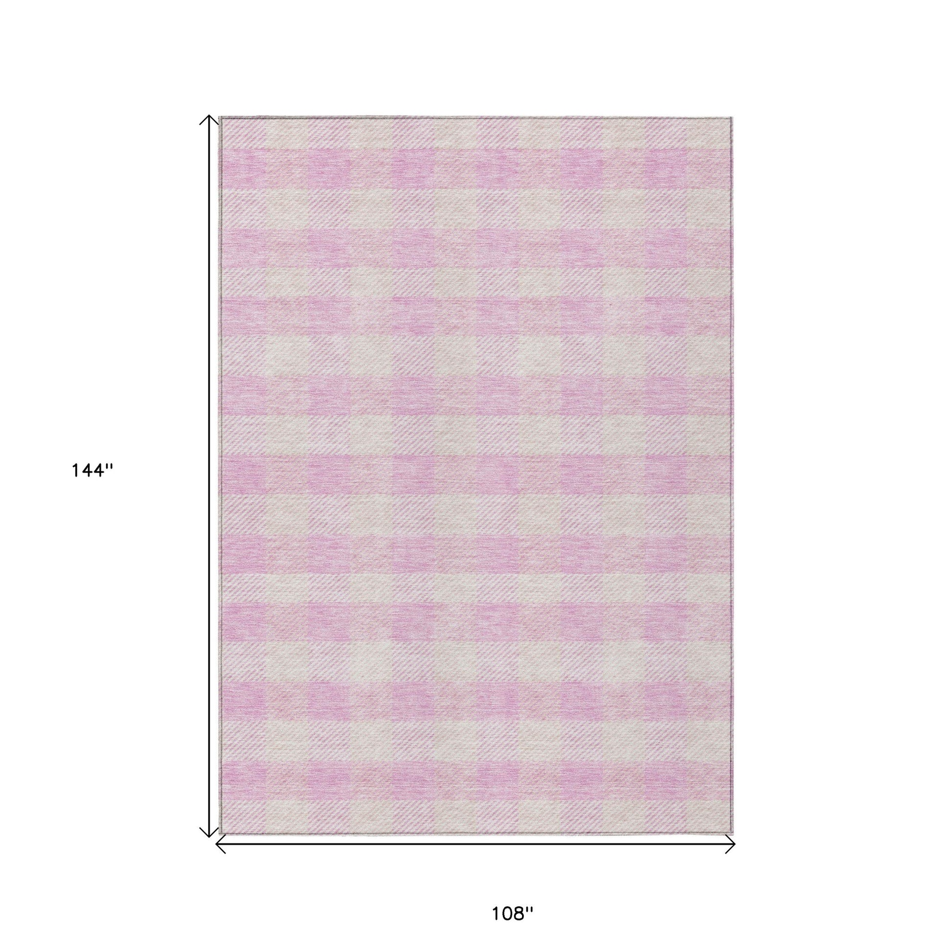 9' X 12' Pink And Gray Plaid Washable Indoor Outdoor Area Rug-2