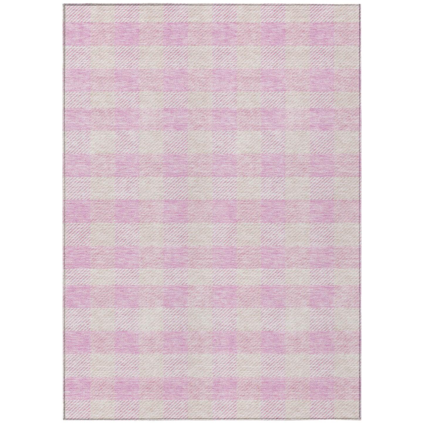 9' X 12' Pink And Gray Plaid Washable Indoor Outdoor Area Rug-1