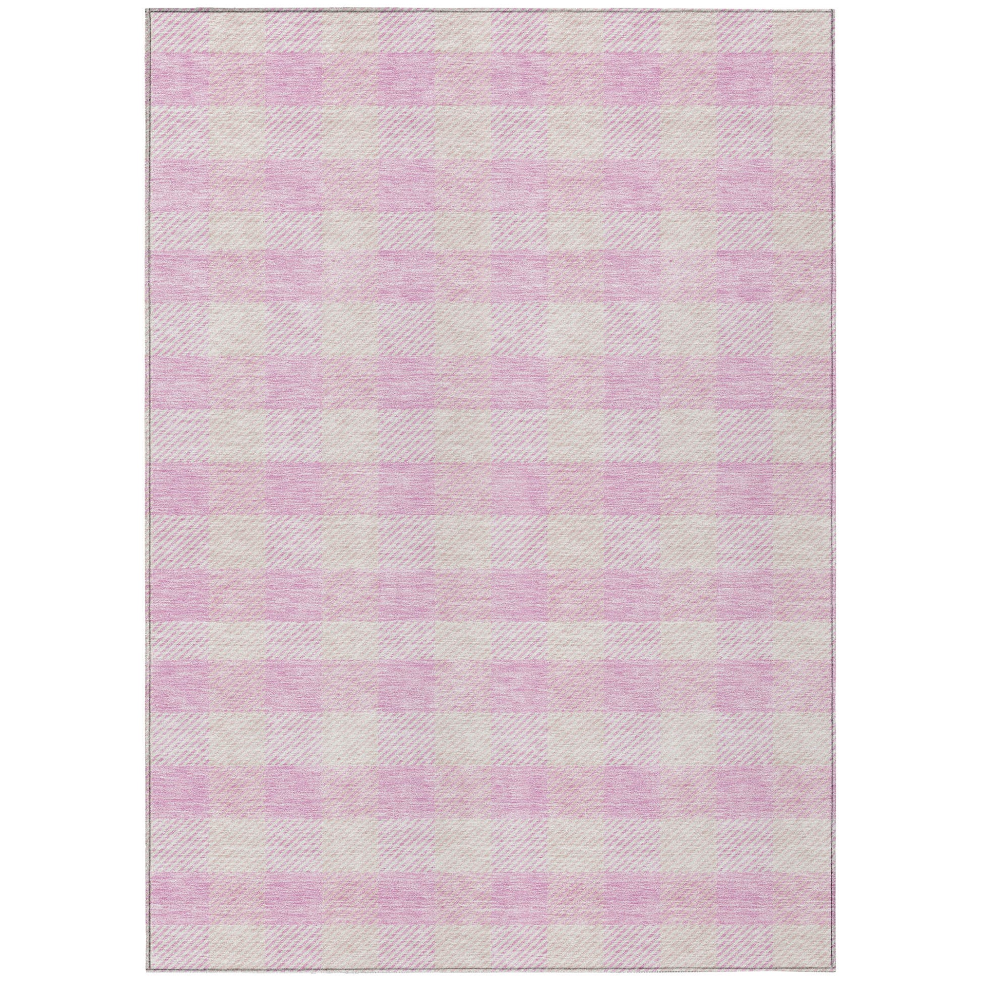 9' X 12' Pink And Gray Plaid Washable Indoor Outdoor Area Rug-1