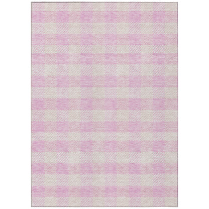 9' X 12' Pink And Gray Plaid Washable Indoor Outdoor Area Rug-1