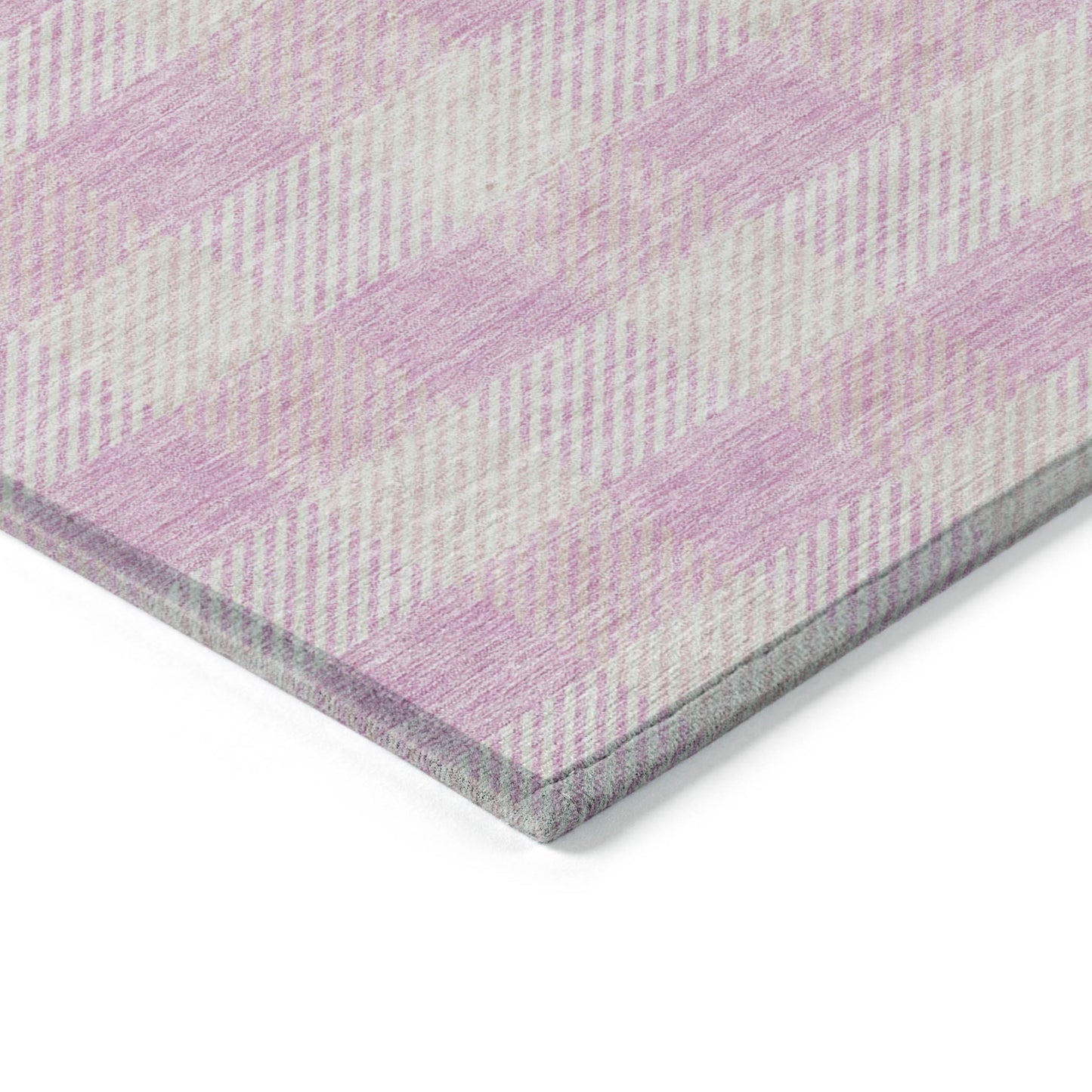 9' X 12' Pink And Gray Plaid Washable Indoor Outdoor Area Rug-4