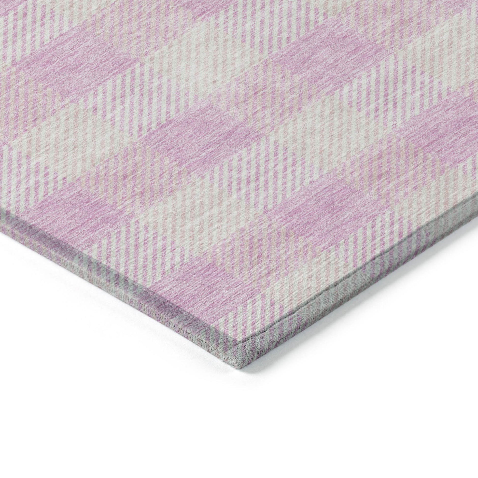 9' X 12' Pink And Gray Plaid Washable Indoor Outdoor Area Rug-4