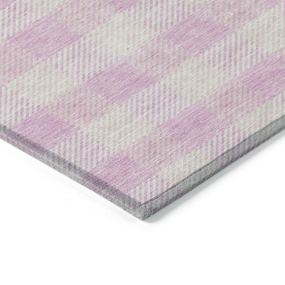 9' X 12' Pink And Gray Plaid Washable Indoor Outdoor Area Rug-4