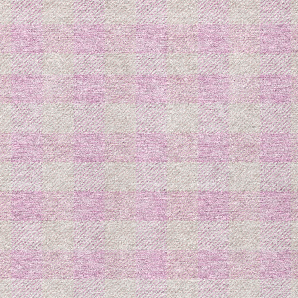 9' X 12' Pink And Gray Plaid Washable Indoor Outdoor Area Rug-5