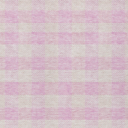 9' X 12' Pink And Gray Plaid Washable Indoor Outdoor Area Rug-5