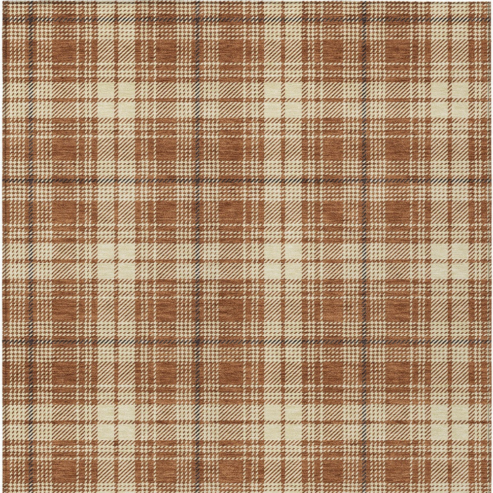 9' X 12' Brown Black And Beige Plaid Washable Indoor Outdoor Area Rug-6