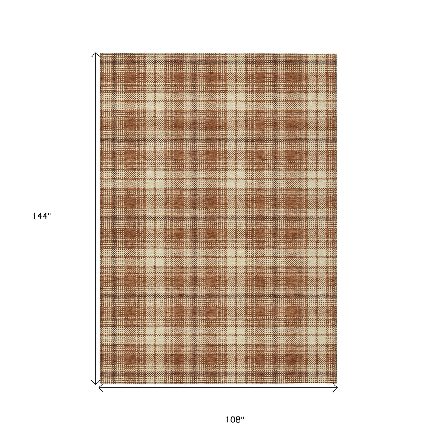 9' X 12' Brown Black And Beige Plaid Washable Indoor Outdoor Area Rug-2